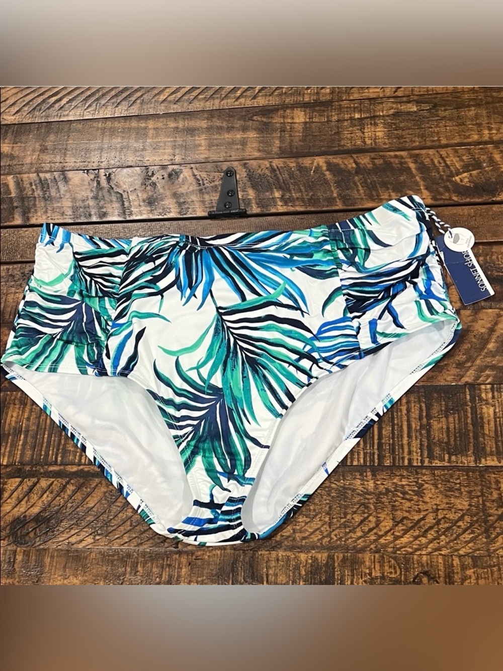 Tropical  Blue and Green Leaf Print Bikini Bottom